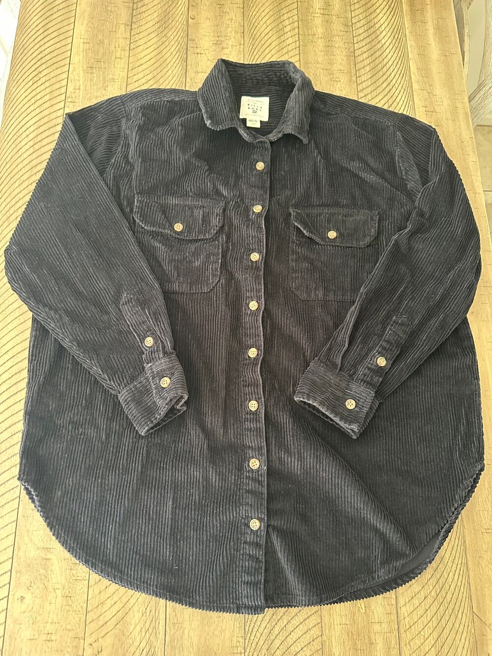 Billabong Women's Black Corduroy Long Sleeve Button-Down Shirt Jacket Size Large
